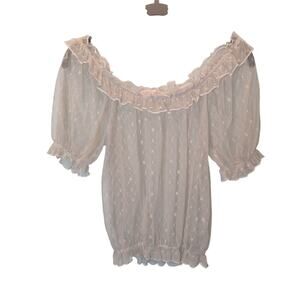 Cream Sheer Mesh Lace Top Sz L Coquette Festival Lolita Cottage Peasant Milkmaid